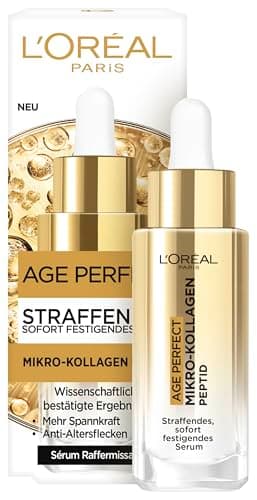 L’Oréal Paris Anti-Aging Kollagen-Serum, sofort straffendes Gesichtsserum mit Mikro-Kollagen Peptiden, für gefestigte Haut und gegen Altersflecken, Age Perfect Kollagen Experte, 30ml