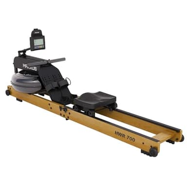 MAXXUS Rudergerät HWR 700 - Klappbar, aus Holz, mit Rollen, Wasserwiderstand, Monitor, App Kompatibel, Kompakt, Platzsparend - Rudermaschine, Wasserrudergerät für Zuhause