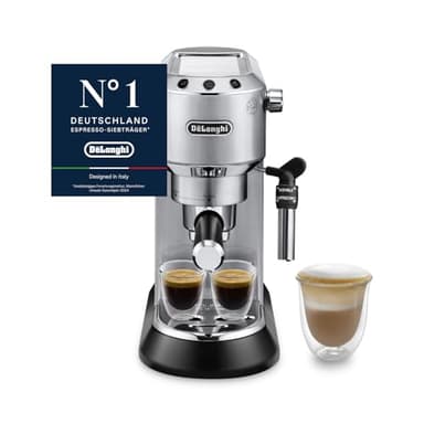De'Longhi Dedica Style - Perfetto Kompakte Siebträgermaschine Espressomaschine mit Tasten, manuellem Milchaufschäumer für Espresso und Cappuccino, ESE Pad geeignet, 15cm breit, Metall (EC685.M)