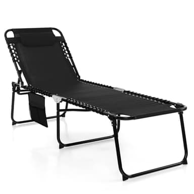 COSTWAY Sonnenliege mit Kopfstütze und Seitentasche, hohe Sitzhöhe, klappbare Gartenliege mit Verstellbarer Rückenlehne, Strandliege bis 150 kg belastbar, Liegestuhl für Garten (Schwarz)