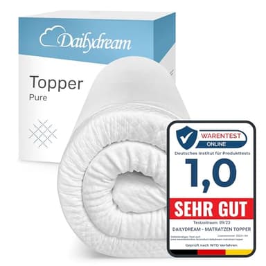 Dailydream Matratzen Topper 140x200cm | Memory Foam | 5cm hoch | H1/2 | Edition Pure, Model M | Zertifiziert & ergonomisch für unbequeme Matratze, Boxspringbett & Gästebett | rutschfest mit Noppen