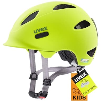 uvex OYO - Leichter Fahrradhelm für Kinder - intergierter Seitenschutz - erweiterbar mit LED-Licht - neon Yellow-Moss Green matt - 45-50 cm