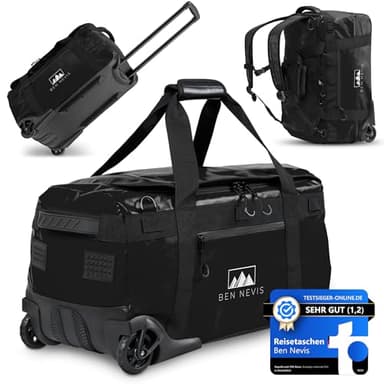 BEN NEVIS Reisetasche mit Rollen – 3in1 Tasche Trolley & Rucksack [60L Groß] Travel Bag Reisekoffer Duffle Bag Sporttasche Rollen Reisetaschen Koffer | Luggage | Reisetasche Damen & Herren
