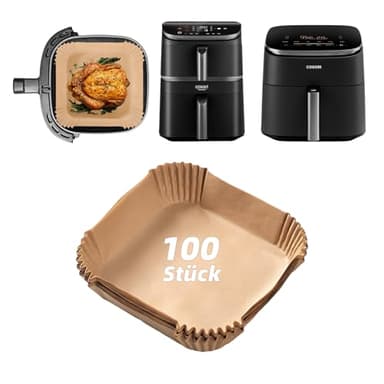 100 Stück Airfryer Backpapier Zubehör für Heißluftfritteuse Cosori Turbo Tower Pro&Smart Airfryer 10,8L Double Stack,Baking Paper für COSORI Turboblaze Air Fryer CAF-DC601-KEU&CAF-DC112-ADE(6,5L&4,3L)