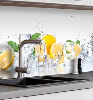 MyMaxxi Küchenrückwand selbstklebend - Matte, versteifte Spritzschutz Folie als günstige Alternative zu Glas, einfache Montage & leichte Reinigung - 60 cm hoch - Motiv: Zitrone 340 x 60 cm