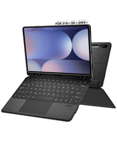 Doohoeek Tastatur mit Hülle für Samsung Galaxy Tab S10+/S9+/S9FE+ 12,4 Zoll, Bluetooth Keyboard Case für Samsung Tablet S10 Plus 2024, QWERTZ Deutsches Layout mit Trackpad, Schwarz