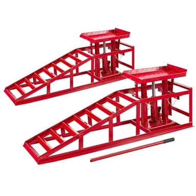 Arebos 2X Auffahrrampe mit hydraulischem Wagenheber | XXL PKW Hebebühne KFZ Rampe 257 mm Auffahrbreite | Auffahrbock Hebeplattform mit Sicherheits-/ Überdruckventil | Höhenverstellbar 2 T | Rot