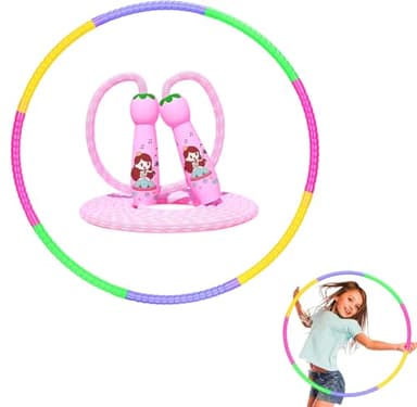 Hula Hoop Reifen Kinder Set (58cm, 100g) mit Springseil - Ideal für Kinder 3-12 Jahre | 8-teilig Abschnitte Abnehmbar und Einstellbar, Hullahub Reifen für Spaß & Outdoor - Sport und Familienspiele