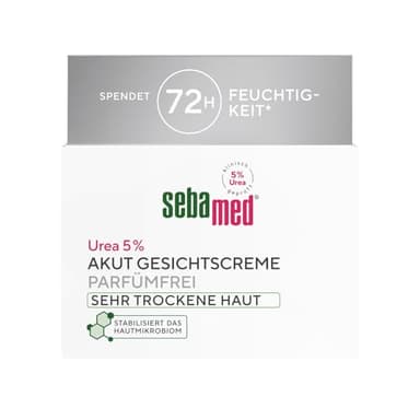 Sebamed Urea 5% Akut Gesichtspflege parfümfrei sehr trockene Haut 50 ml, spendet 72 Stunden Feuchtigkeit, trägt zur Glättung von Falten bei, lindert rasch Schuppung und Spannungsgefühl, ohne Parfüm