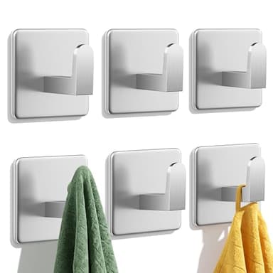 Auxmir Handtuchhaken ohne Bohren, 6 Stück, Handtuchhalter aus Edelstahl Selbstklebend, Besonders Hohe Tragfähigkeit, Funktionale Starke Klebehaken für Bad, Toilette, Küche