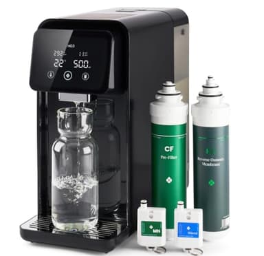 HO3 Home One Auftisch Osmoseanlage für Trinkwasser mit 4 Temperaturstufen (RT, 50, 85, 95°C), 10 Stufen Wasserausgabe, mit Echtzeit TDS, 8 Stufen Filtration und Luma-UV, Wasserfilter (Schwarz)