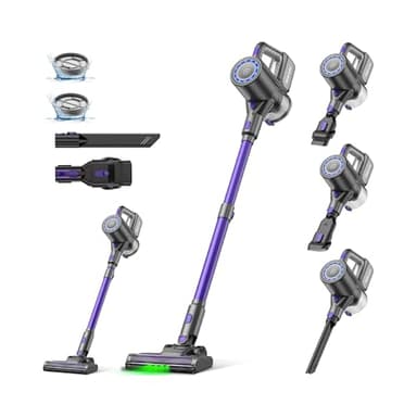 Suirviz Akku Staubsauger Kabellos, 40000Pa/500W/45Min Akkustaubsauger mit Selbststehender Funktion, Leichter Kabelloser Akkusauger mit grünem Licht für Hartböden, Teppiche, Tierhaare