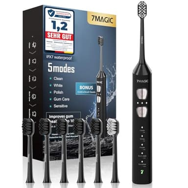 Elektrische Zahnbürste, Schallzahnbürste, Leise Zahnbürste Elektrisch Mit 3 Intensitäten 5 Modi, 40000VPM, IPX7, Zahnbürste Mit 180 Tagen Akkulaufzeit Und Timer, Schwarz
