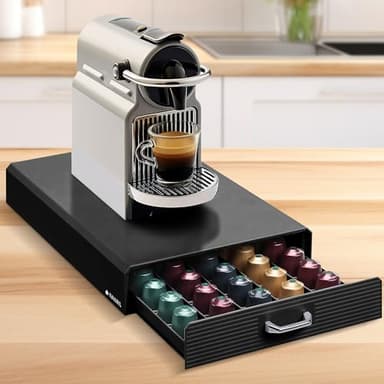 Navaris Kapselhalter kompatibel mit Nespresso Kapseln - Kaffeekapseln Aufbewahrung für 50 Kapseln - Kapselspender Schublade - Kapselaufbewahrung - Coffee Capsule Holder - Schwarz
