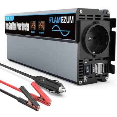 1000W/2000W Spannungswandler 12v auf 230v Reiner Sinus Wechselrichter Auto Power Inverter Konverter mit 1 EU Steckdosen und 2 USB Autoladegerät Für Auto KFZ Wohnwagen LKW