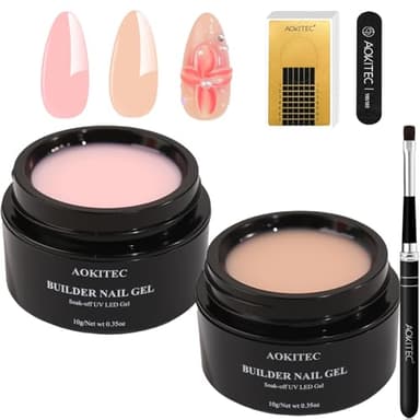 Aokitec Builder Gel Nägel Set - Pink Nude Aufbaugel Hartgel mit 100 Nagelformen & Pinsel für präzisen Auftrag, biab gel zur Verlängerung,Reparatur & French Manicure,Geschenk für Enthusiasten Salons​