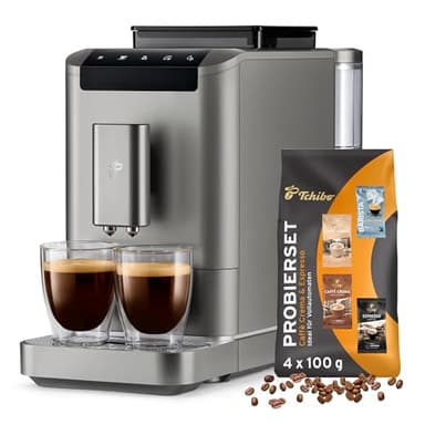 Tchibo Kaffeevollautomat Esperto2 Caffè mit 2-Tassen-Funktion für Caffè Crema und Espresso, Titanium Silver - INKLUSIVE Kaffeeprobierset GRATIS