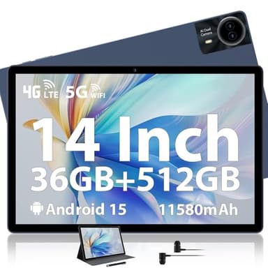 MAXLEGEN Tablet 14 Zoll, 36GB RAM+512GB ROM/1TB TF SIM Tablet, 2K Touch Display, 4G LTE+5G WiFi, Android 15, Octa-Core, 4 Lautsprecher, 13MP, 11580mAh, GMS, GPS, inkl. Pen/Hülle/Kopfhörer