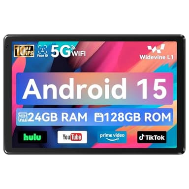 Whitedeer Tablet, Tablet 10 Zoll, Android Tablet mit 24GB RAM 128GB ROM, Octa-Core, HD IPS Touchscreen, 5000mAh Akku, WiFi 6, Bluetooth 5.0, Dual Kamera, Face ID, Google-Zertifiziert, Schwarz