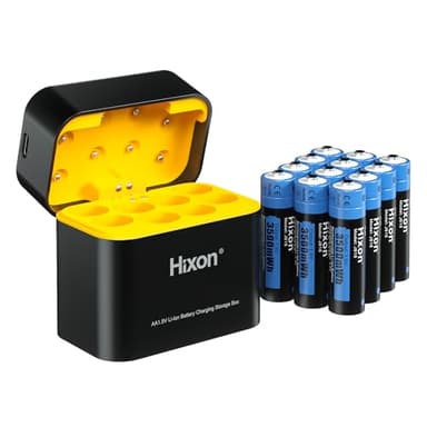 Hixon Wiederaufladbare Lithium Akku AA, 12 Stücken 1.5V Li-Ion AA Akku mit Ladegerät, über 1600 Zyklen und 3500mWh Hohe Reale Kapazität Wiederaufladbare Lithium AA Akku