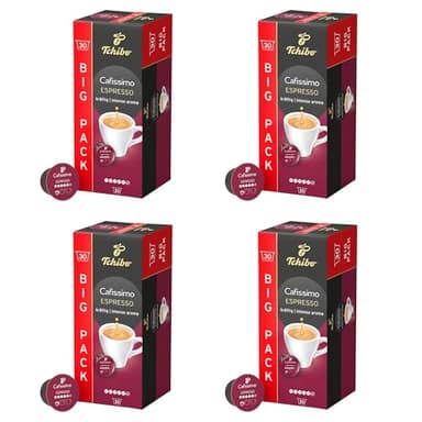 Tchibo Cafissimo Vorratsbox Espresso kräftig Kaffeekapseln, 120 Stück – 4x 30 Kapseln (Espresso, intensiv mit kräftigen Röstaromen), nachhaltig & fair gehandelt