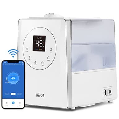 Levoit Smart Luftbefeuchter für große Räume, Top-Fill Humidifier, Warm&Kalter Nebel max 550 ml/h, bis 40-70m², leise Raumbefeuchter mit Nachtlicht für Kinderzimmer, Pflanzen, Auto Shut-off, 6 L, Weiß