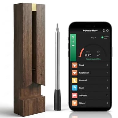 Fleischthermometer Kabellos Grillthermometer Bluetooth mit App für Backofen Bratenthermometer Funk
