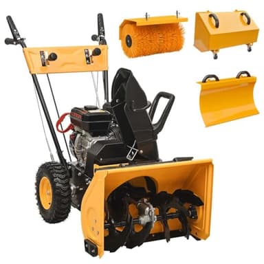 ACAGALA 4-in-1 Schneefräse & Kehrmaschine (6,5PS, 196ccm) | 560mm Räumbreite, 11m Wurfweite | 5 Vorwärts/2 Rückwärtsgänge | Stahlschnecke