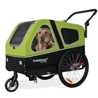 Doggyhut S-Line XL Hundeanhänger & Hundebuggy mit Federung 2 in 1 Hunde Fahrradanhänger Jogger gefedert bis 45 kg (Grün/Schwarz)