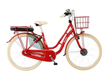 FISCHER E-Bike City CITA RETRO 2.0, Elektrofahrrad für Damen und Herren, RH 48 cm, Frontmotor 32 Nm, 36 V Akku, rot glänzend