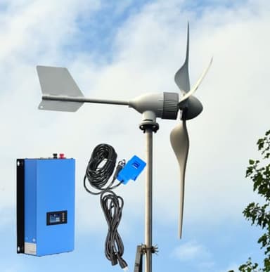 KX-ENERGIE 2000W Horizontaler Windkraftanlage 3Phasen Windturbinen mit Grid Wechselrichter Komplettanlage Netzkopplung Windgenerator 24V 48V auf Einphasig 220/230VAC 50Hz Öffentliches ins Stromnetz