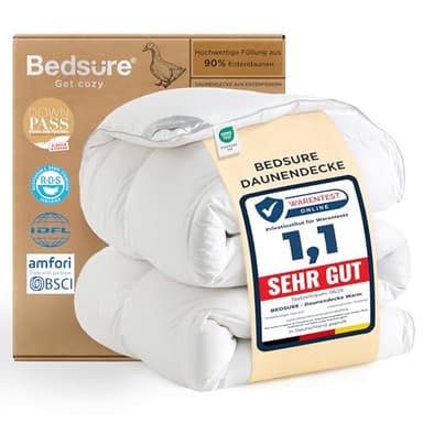 BEDSURE Daunendecke 135x200 Daunen Bettdecke - Warm Winterdecke 90% Daunen und 10% Federn 880 gr. Füllung, Federbettdecke with Öko-Tex, RDS in Deutschland, Waschbar Steppdecke Weiß