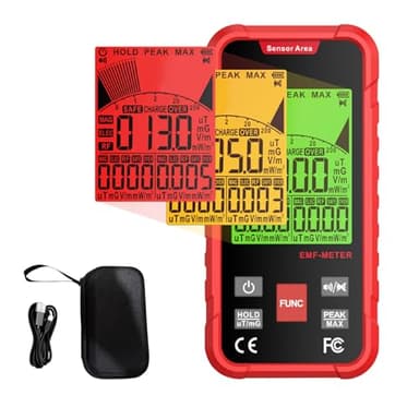 YUZINO EMF Messgerät, Elektrosmog Messgerät EF/MF/RF-Daten Mit LED-Display, Datenkabel Type-C, Drehfeldmessgerät Alarmlampe In Drei Farben Tragbar FüR Zuhause, BüRo Und AußEnbereich