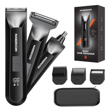 Intimrasierer Mann,MAXGROOM 3 IN 1 Rasierer Herren Elektrisch für Intimbereich,IPX7 Body Trimmer Herren,Nasenhaartrimmer Herren,Barttrimmer Herren Profi,Körperhaartrimmer Herren für Gesicht,Brust