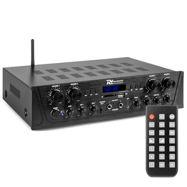 Power Dynamics PV240BT - 4 Kanal Stereo Verstärker Bluetooth, 400 Watt Amplifier Hifi Receiver, Fernbedienung, FM Radio, USB, SD, MP3, 2x Mikrofon Anschlüsse mit Echo, Talkover Funktion - Schwarz