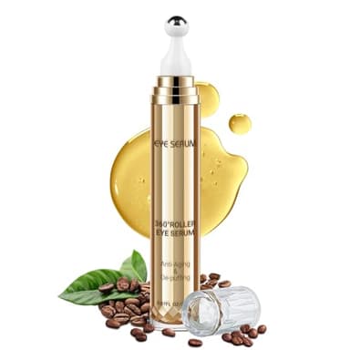5% Koffein-Augenserum, Augencreme gegen Augenringe und Schwellungen, Augenpflege, Augenroller-Serum mit 360°-Massageball, reduziert Tränensäcke, Fältchen und feine Linien