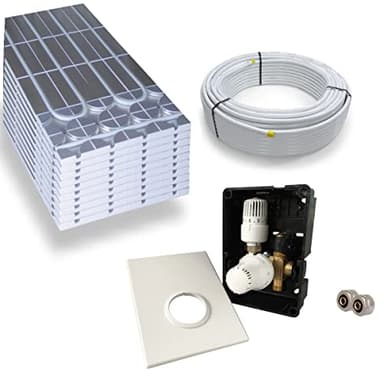 Warmwasser Trockenestrich Fußbodenheizung HoWaTech DRY Komplett Set 5/10m² Dämmplatte 30mm EPS WLG 035 DEO und Regelbox TH-RTL, Heizfläche:5.00m²