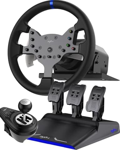 PXN V99 Gaming Lenkrad mit Pedalen und Schalthebel – 3,2 Nm Force-Feedback, 270° & 900°, 11,8-Zoll, 4 Schaltwippen, Tools-App – Lenkrad für PC, Xbox und PS4