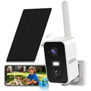 Xega 4G Überwachungskamera mit SIM Karte, 180° Schwenkbereich Kamera Überwachung Aussen akku 10000mAh, PIR Erkennung, Farbiger Nachtsicht, Zwei-Wege-Audio,TF/Cloud, IP66(Ohne WLAN)
