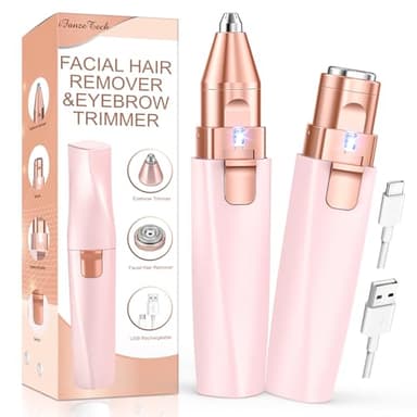 Augenbrauenrasierer & Gesichtshaarentferner für frauen: 2-in-1 Augenbrauen Trimmer und Gesichtsrasierer frauen, iFanzeTech Gesicht-Epilierer Damen für Oberlippe,Kinn und Wangen, Rosa