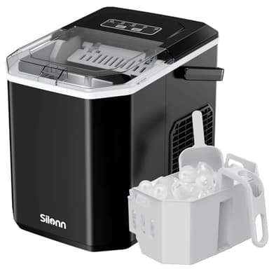 Silonn Eiswürfelmaschine mit Griff-Eiswürfelkorb – Tragbar & Selbstreinigend, Mini Ice Maker 9 Eiswürfel/6 Min. 12 KG/Tag, Eiswürfel einfach entnehmen und überall nutzen