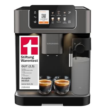 Grundig KVA 8230 Kaffeevollautomat, Kaffeemaschine, Stiftung Warentest GUT (2,5)*, 18 Kaffeespezialitäten, 13 Mahlgrade, Milchbehälter, 1350 W, 19 Bar, Zweifachdüse, Schwarz/Dunkelsilber