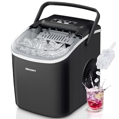 EUHOMY Eiswürfelmaschine Klein, 12KG Eiswürfelbereiter Ice Maker, 9 Würfel in 6 Minuten fertig, Schwarz Eiswürfelmaschine mit Tragbarem Griff, 12KG/24H, Selbstreinigendes Eiswürfelmaschinen