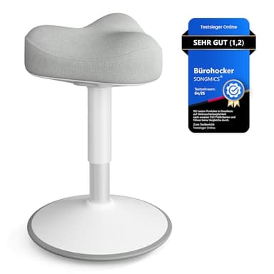 SONGMICS Hocker, Stehhocker, Stehstuhl mit Schwingeffekt, höhenverstellbar 48-65,5 cm, Anti-Rutsch-Sockel, drehbarer Sattelsitz, aktive Sitzhaltung, für Büro und Homeoffice, Taubengrau OSC018GD01
