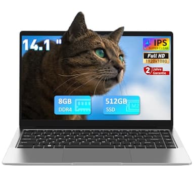Auusda Laptop 14 Zoll, Quad-Core J4125(Bis zu 2.8GHz) 8GB DDR4 512GB SSD, Günstiger Laptop, USB 3.0, Mini HDMI, MicroSD-Slot, Speicher erweiterbar bis 3TB,Notebook für Studenten & Büro,4200mAh Akku