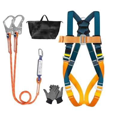 Absturzsicherung Sicherheitsgurt mit Energieabsorber, Doppel-Lanyard 1,8m & großen Haken aus Legierungsstahl, Max. Belastung 140 kg, EN 361/354/355, Fallschutz Auffanggurt für Dachdecker, Klettern