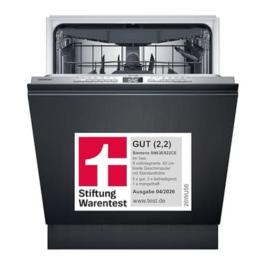 Siemens SN63EX22CE, Stiftung Warentest GUT (2,2)*, iQ300, Smarter Geschirrspüler Vollintegriert 60 cm, Made in Germany, Besteckschublade, varioSpeed Plus, flex Körbe, effizient trocknen, infoLight