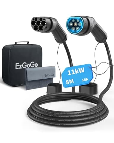 EzGoGo Typ 2 Ladekabel, 11 kW / 16A / 3-Phasig / 8 Meter/Modus 3, Typ 2 EV Ladekabel für Elektroauto mit Tragetasche und Mikrofasertuch