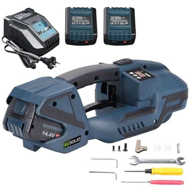 U.S. SOLID Elektrische Umreifungsmaschine mit LCD-Bildschirm für 13-16mm PP PET Bänder, 2 x 4000mah automatische akku Umreifungsgerät für Boxen und Paletten