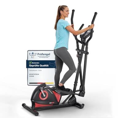 Sportstech CX608 Crosstrainer für Zuhause, leiser Ellipsentrainer mit 8 Widerstandsstufen, 10 kg Schwungrad, LCD Display, Pulssensor bis 120 kg, Fitnessgeräte für Zuhause